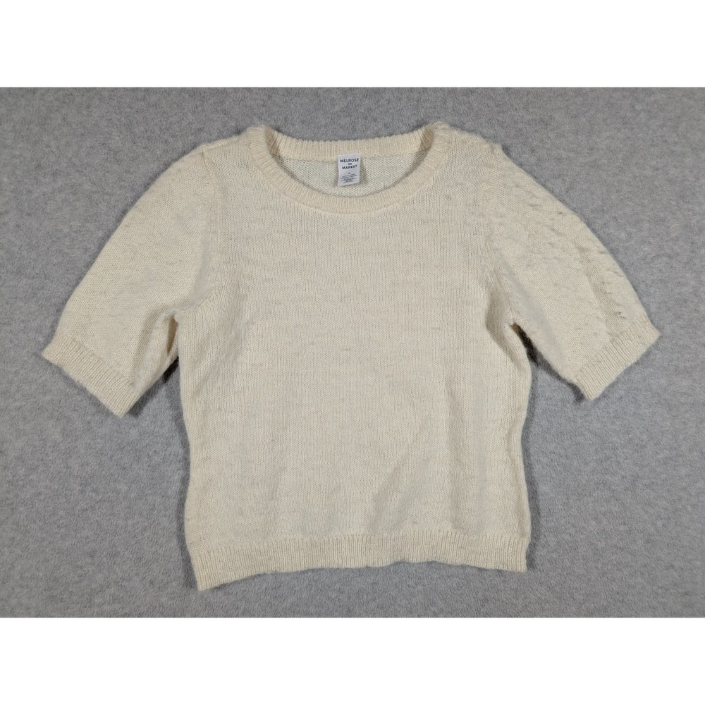 Melrose Market Women Top Medium Knit Crewneck Ribbed Knit Trim‎ Cropped
